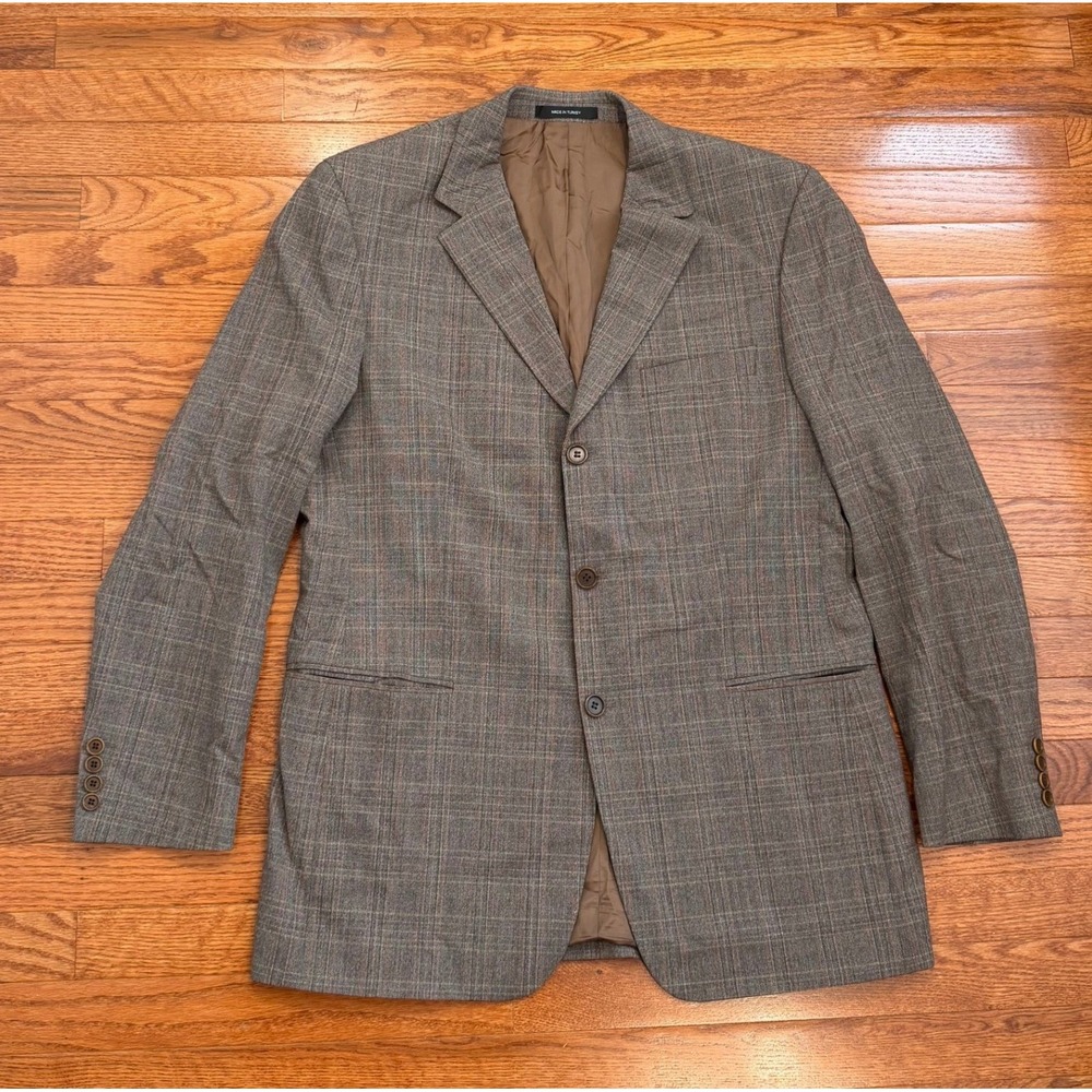 Hugo Boss Einstein Sigma Blazer Mens 42R Brown Glen Plaid Virgin Wool Stretch
